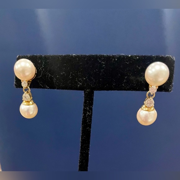 CULTURED SALTWATER PEARL AND DIAMOND EARRINGS 18K - Picture 5 of 12